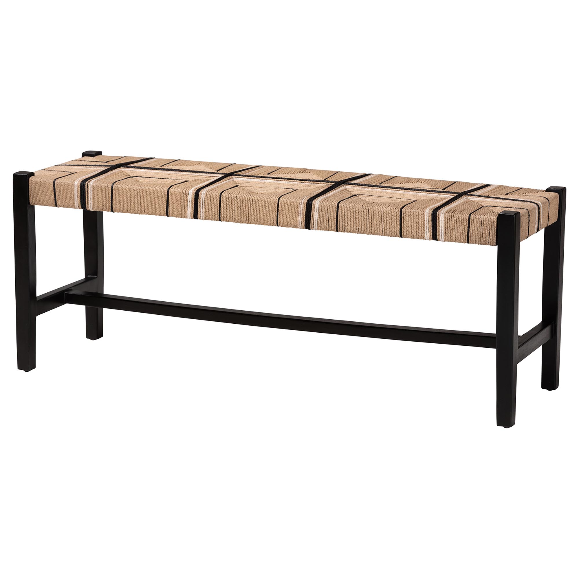 bali & pari Prita Woven Paper Loom Bench with Mahogany Wood Frame - Handcrafted Accent Seating for Dining Room or Entryway, Black Affordable modern furniture in Chicago, classic living room furniture, modern ottoman, cheap ottoman